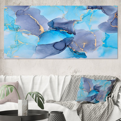 Turquoise et mauve luxueux, art fluide abstrait VII, reproduction sur toile