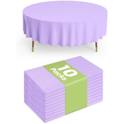 Plastic Table Cloth Disposable 10 Pack, 84'' Round Table Cloths, Easter Party, Decorative Tablecloths, Round, Light Purple, Pastel, Plastic Cover, Leakproof & Sturdy, Lilac, Lavender