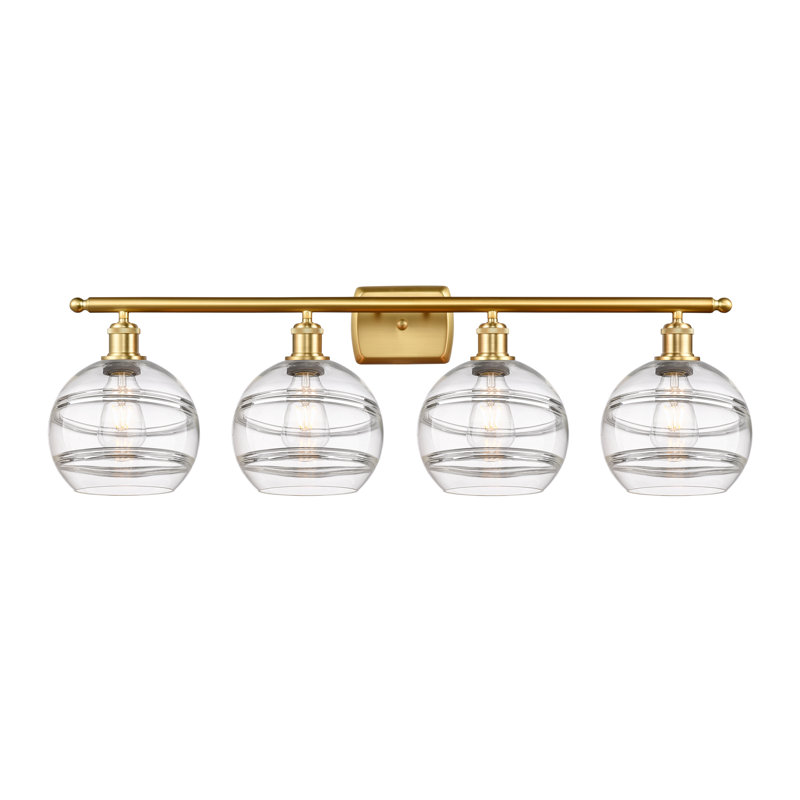 Éclairage pour meuble-lavabo à 4 lumières à intensité variable Chartoff, Transparent, Or satiné