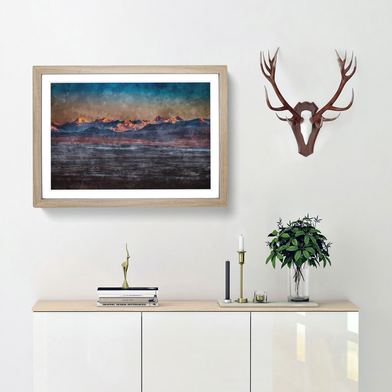 Alaskan Mountains At Dusk - Picture Frame Painting Print, Oak, 45cm H x 63cm W x 2cm D