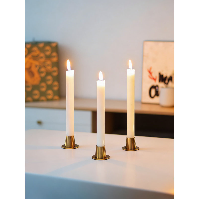 Set Of 12 Brass Taper Candle Holders - Short Modern Metal Candle Stick Holders For Holiday, Wedding, And Home Decor, 12