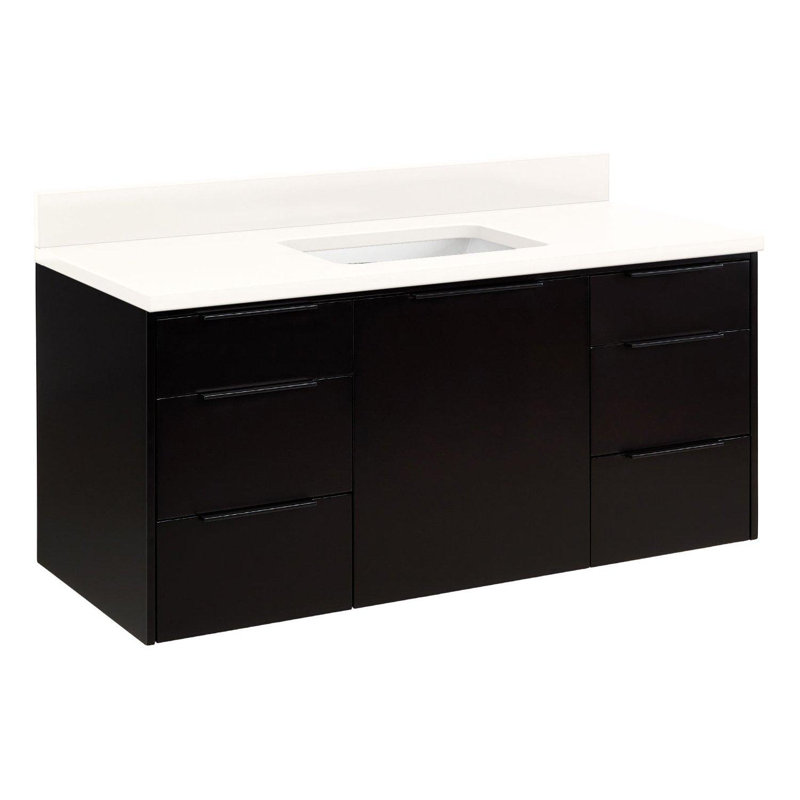 Ensemble de meuble-lavabo simple 48 po avec lavabo rectangulaire encastrable Dita, Quartz blanc arctique, Noir