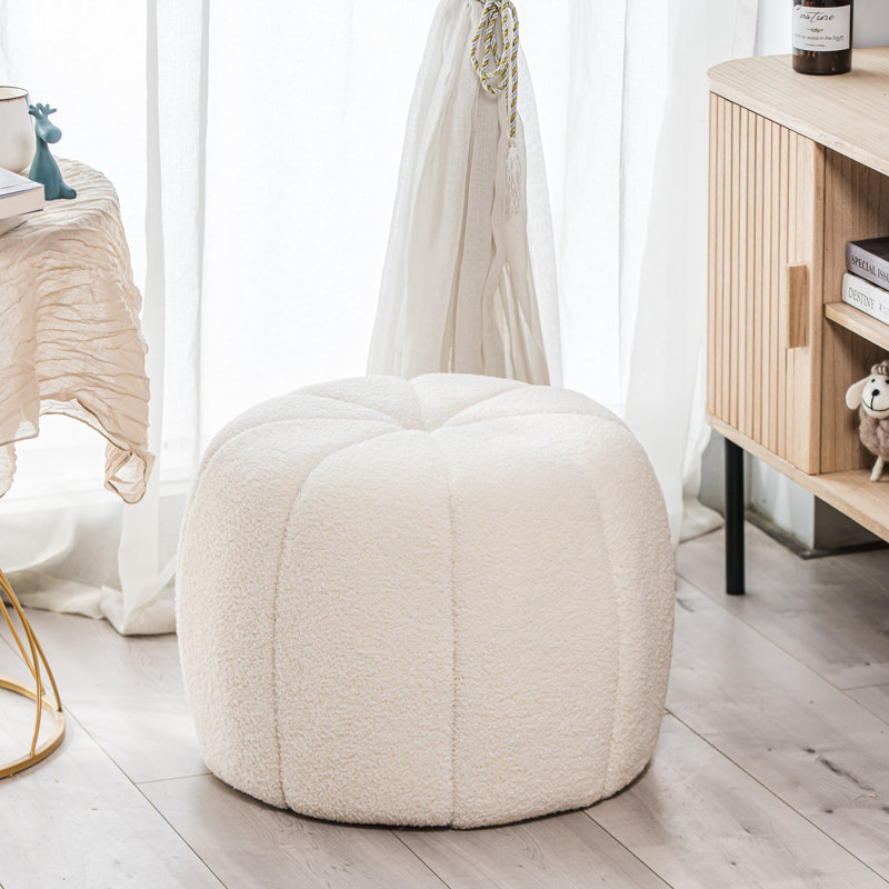 Brumfield with Stripes Pouf, White Boucle