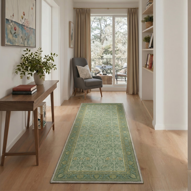 Allendale Arvella Vintage Floral Machine Washable Green / Yellow / Beige Indoor Area Rug with Non-Slip Backing