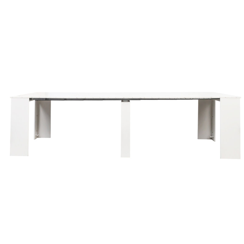 Console de table multifonctionnelle, 118,56 po x 31,56 po, blanc, et panneau de particules, console pratique pour table extensible d'entrée, jusqu'à 118,50 po, panneau de particules et ajout élégant pour votre maison