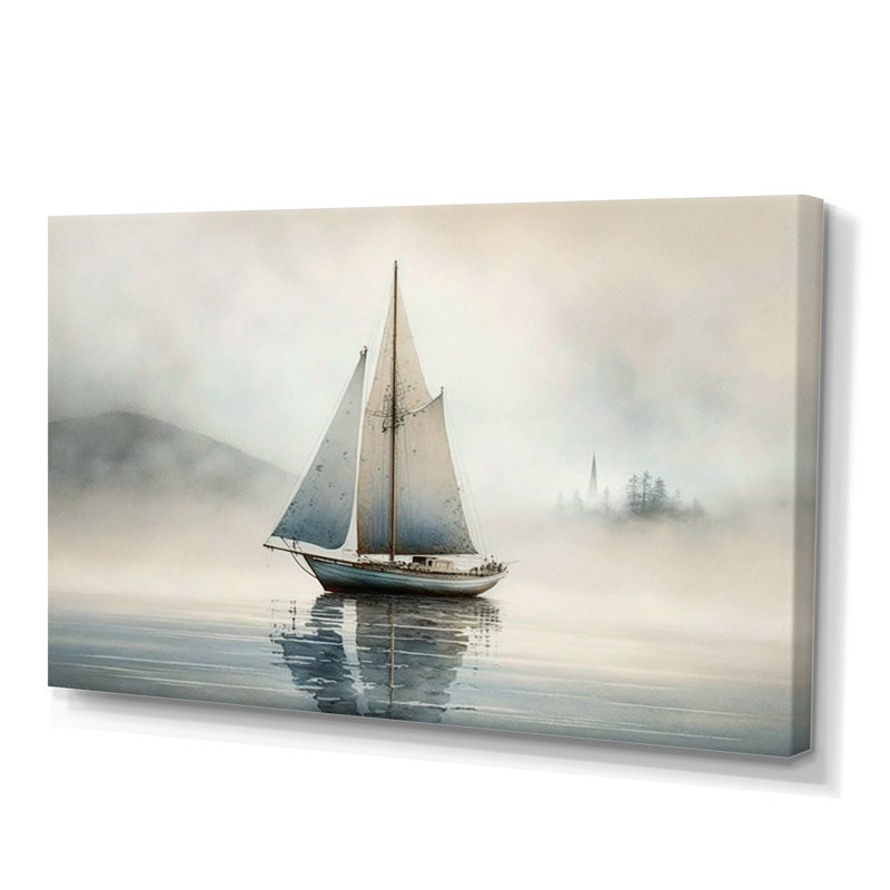 Bateau sur le lac I - décoration murale bateau côtier, H 16 po x l 32 po x P 1 po, Toile tendue