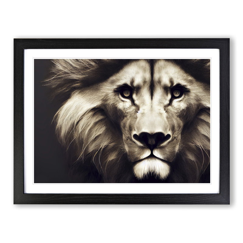 Tantalising Lion - Single Picture Frame Print, Black, 46cm H x 64cm W