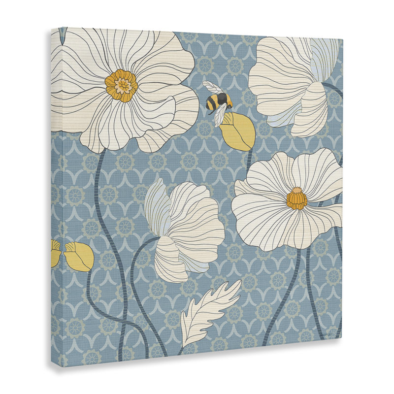 Art mural sur toile Wild Poppies & Bee par Levison Design, H 17 po x l 17 po