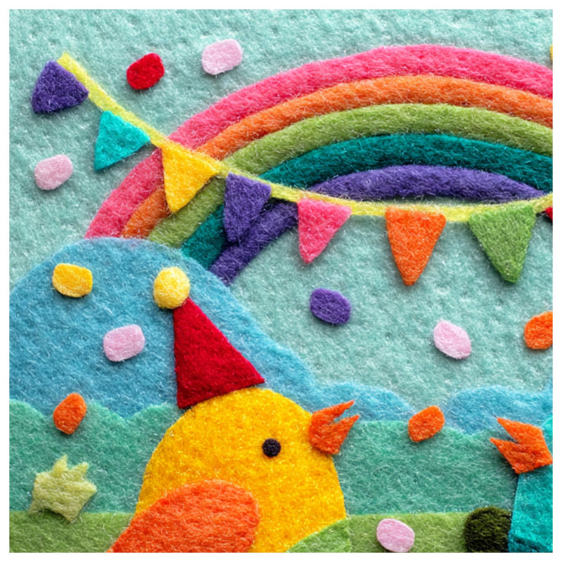 Oiseaux en feutre avec couvertures arc-en-ciel, L 60 po x H 80 po
