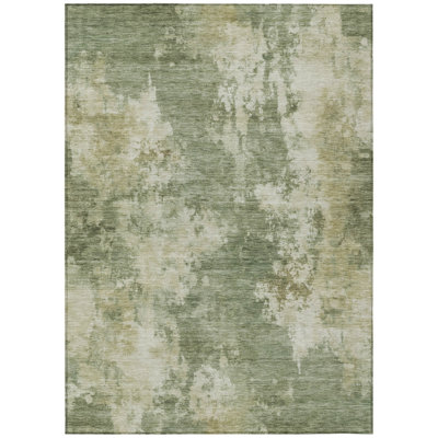 Tapis extérieur lavable abstrait beige et sauge 3 pi x 5 pi