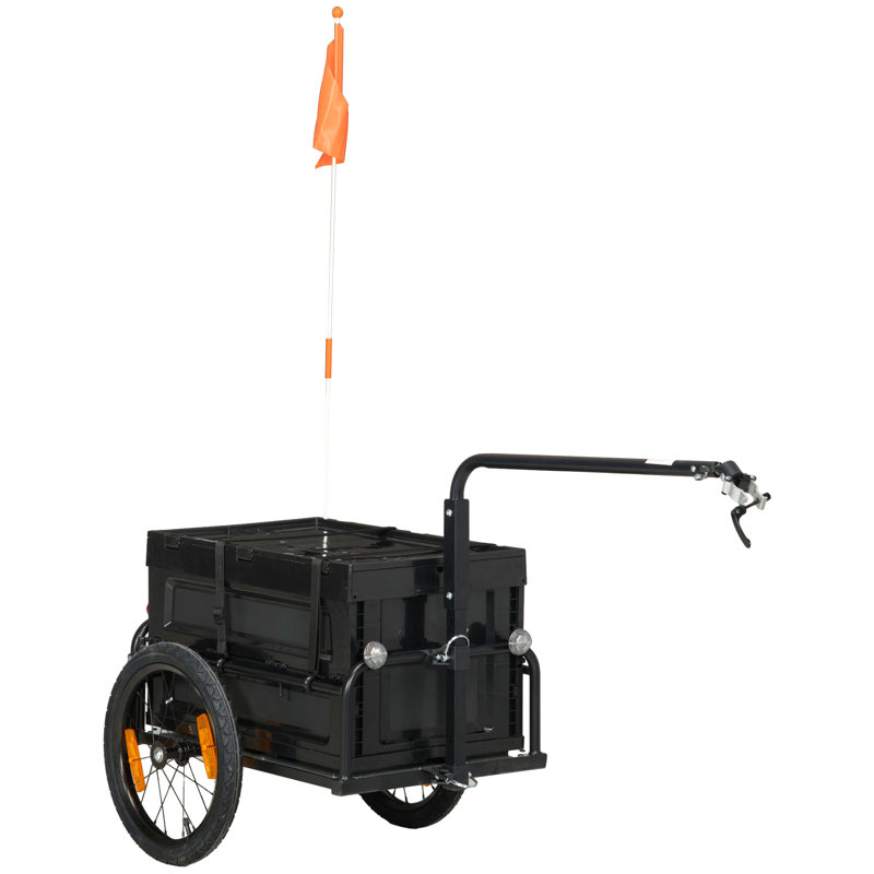 Remorque de cargaison de vélo, chariot de chariot de remorque de vélo avec boîte de rangement amovible, roues à dégagement rapide de 16 po et réflecteurs de sécurité, sans fond