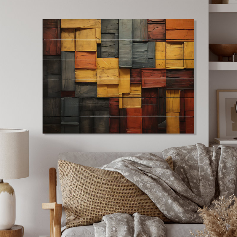 Forest Red Wood Collage II - impression sur bois sans cadre, H 10 po x l 20 po x P 0,78 po