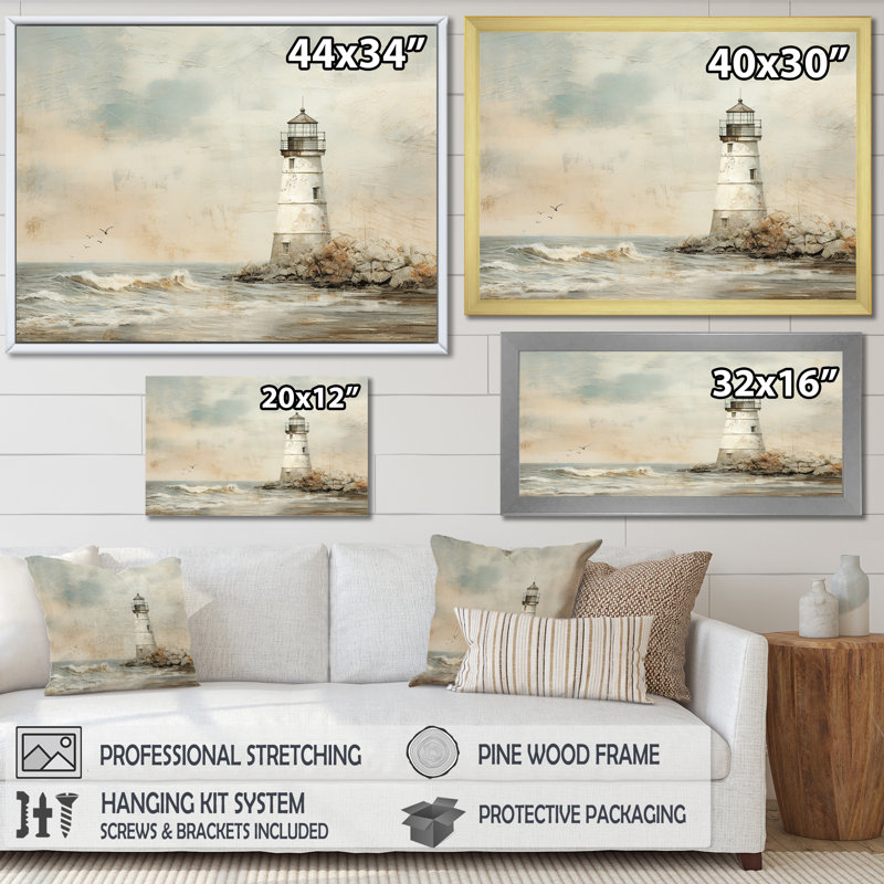 Art mural sur toile Minimal Gray Light House, H 16 po x l 32 po x P 1 po, Cadre flottant blanc
