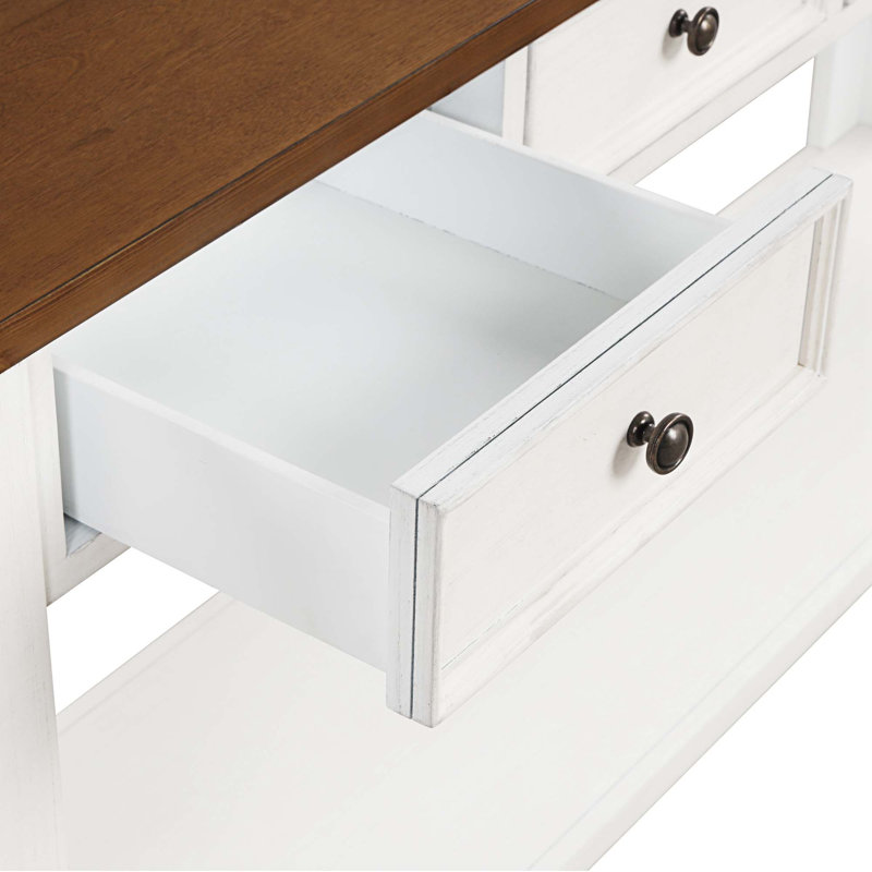 63'' Console Table, Brown Top/Antique White Base