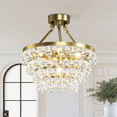 Deonta 5-Tier Dimmable Semi-Flush Crystal Chandelier