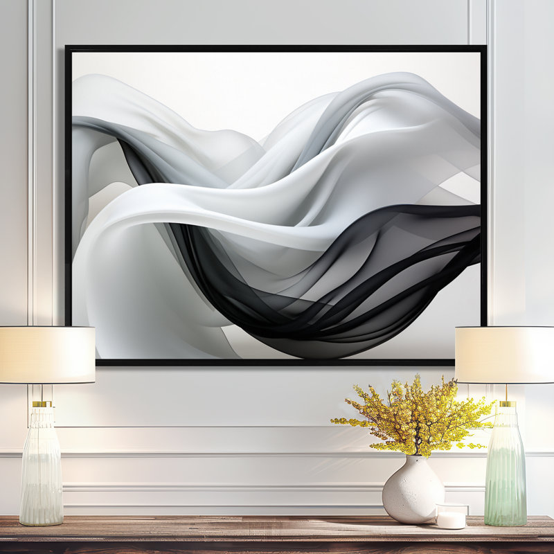«Streams liquides» - art mural vagues, H 30 po x l 40 po x P 1,5 po, Toile avec cadre flottant noir