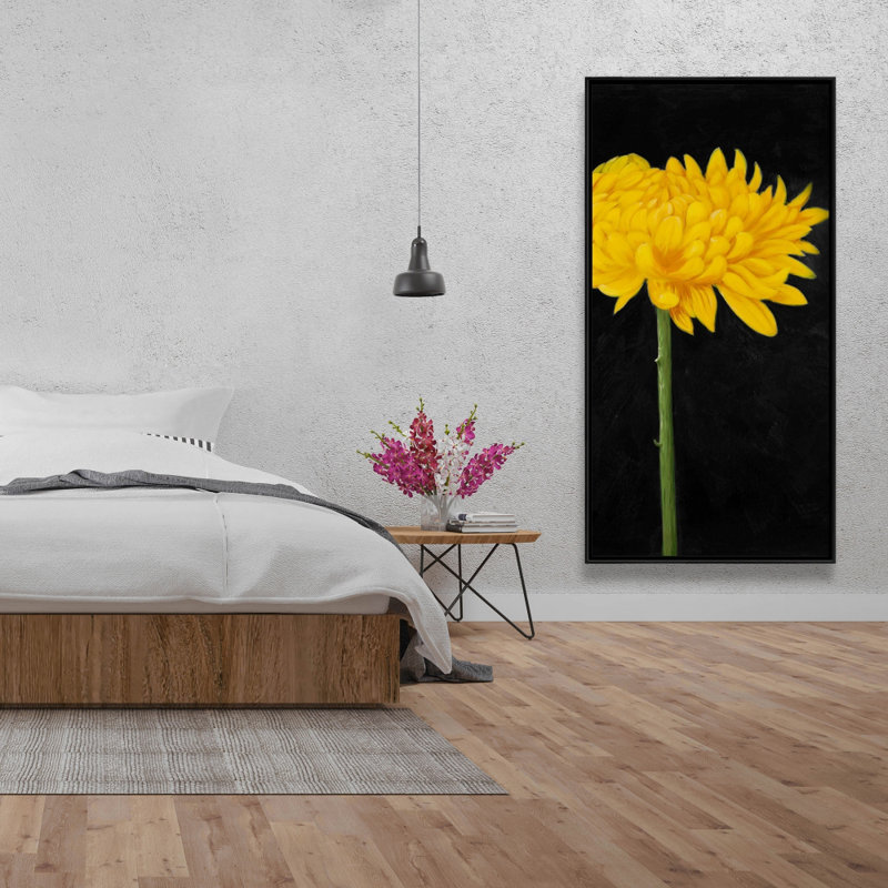 Chrysanthème - Toile encadrée rustique pour décoration de chambre à coucher, H 49,25 po x l 25,25 po