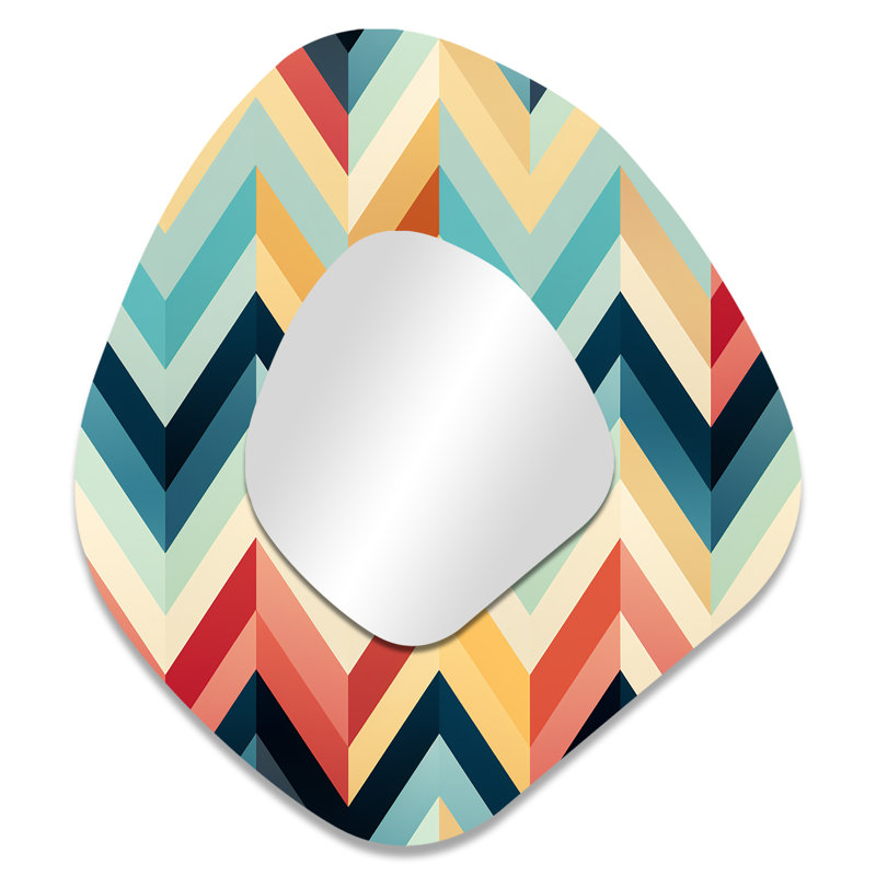 Tribal Fusion à motif de chevrons III - Grand miroir mural irrégulier à formes 3D, 35 po x 31 po