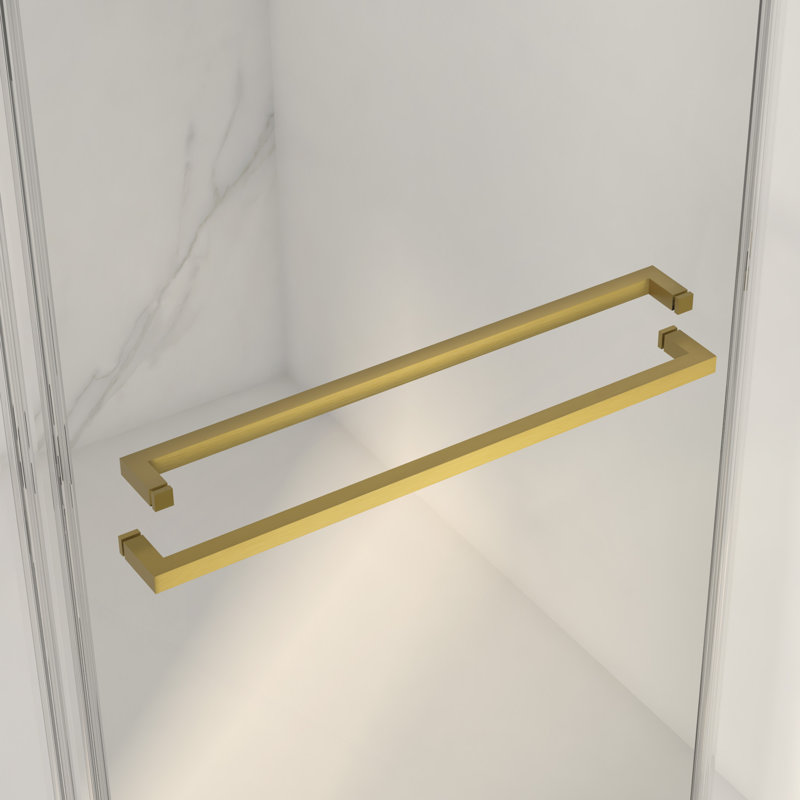 Frameless Double Sliding Shower Door,5/16" (8Mm) Thick SGCC Tempered Clear Glass,Double Side Easy Clean Coat, Brushed Gold