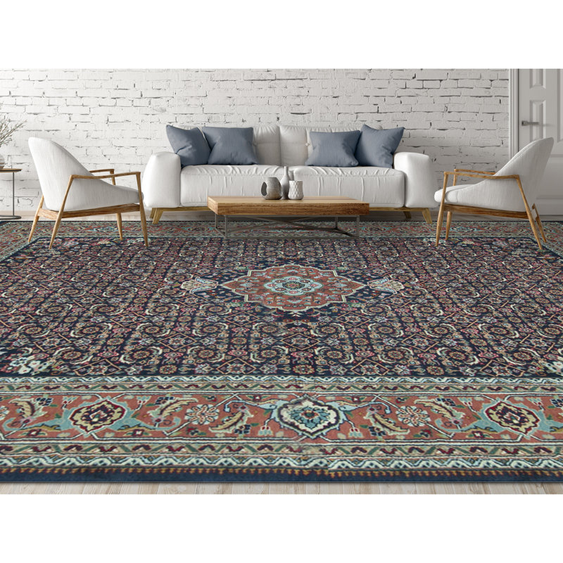 Wool Oriental Area Rug in Red/Blue/Black
