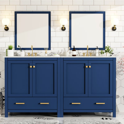 Meuble-lavabo gris 60 po, lavabos doubles, espaces de rangement et charnières - étagère d'armoire de qualité fonctionnelle