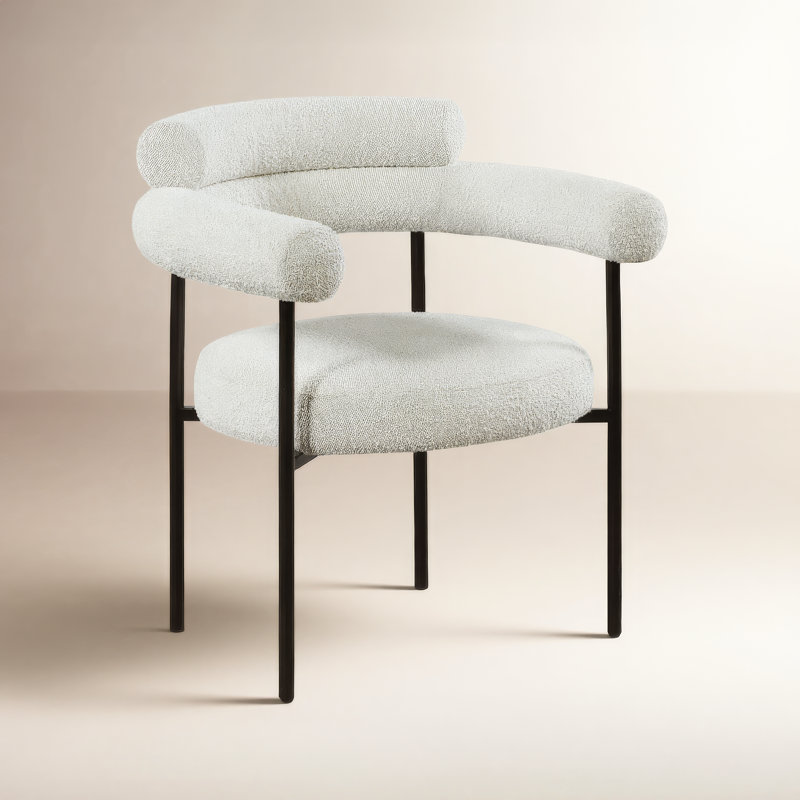 Joni Boucle Upholstered Arm Chair, Cream Boucle, Matte Black