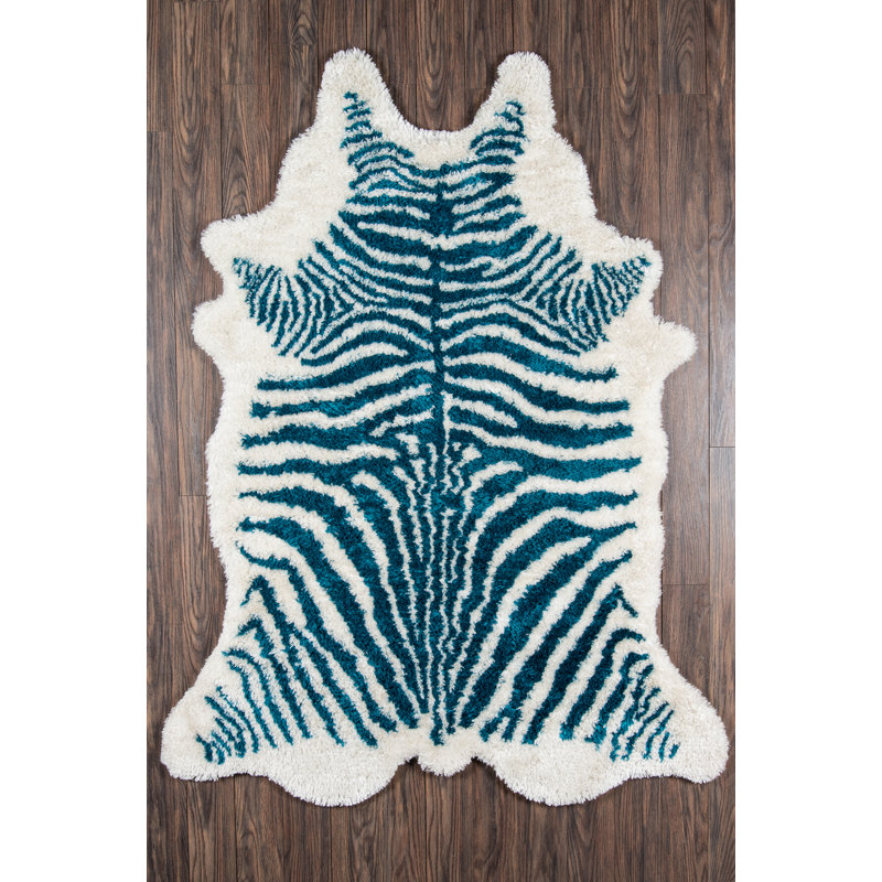 Tapis touffeté à la main turquoise / blanc Khalhari, Nouveauté 7 pi 6 po x 9 pi 6 po