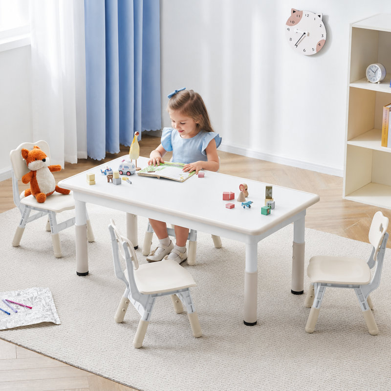Angeliz Kids 5 Piece Play Or Activity Table and Chair Set, Beige/White