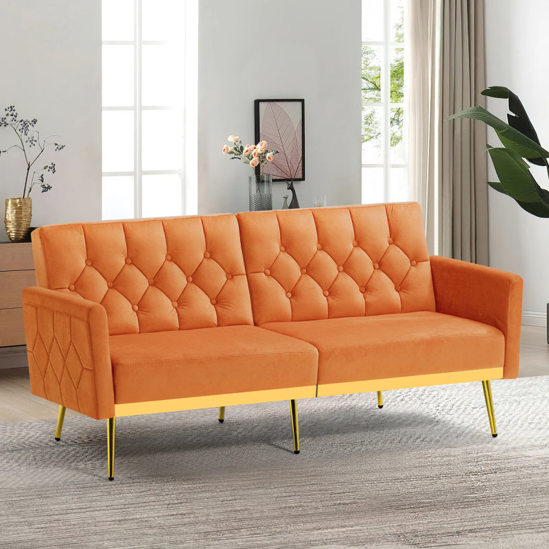 Zineta 67'' Velvet Sleeper Sofa, Orange