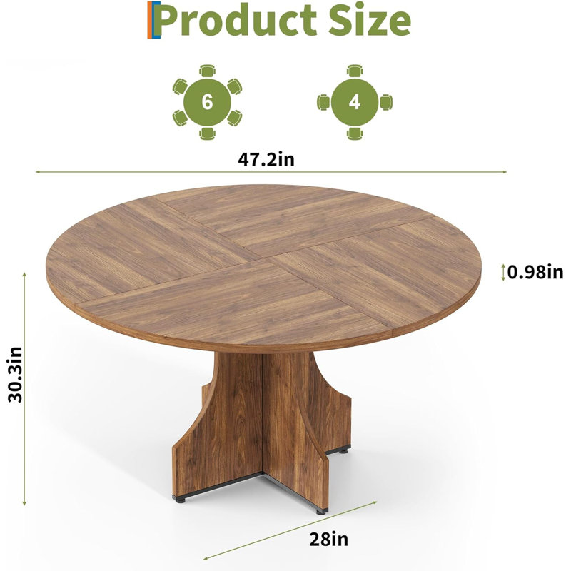 Table de salle à manger Modern Farmhouse pour 4-6 - Table ronde de 47 pouces avec tablette de rangement - Conception peu encombrante pour les appartements et les coins repas - Assemblage facile - Bois de noyer