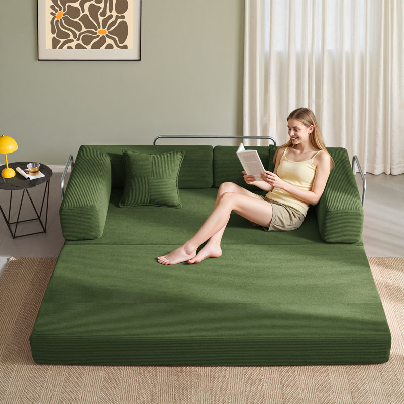 78''Convertible Floor Sofa Bed - With Pillow Back Support Armrest - Comfy Foldable Sofa Bed Compressed Sofa In Box - Corduroy Fabric - For Living Room Bedroom