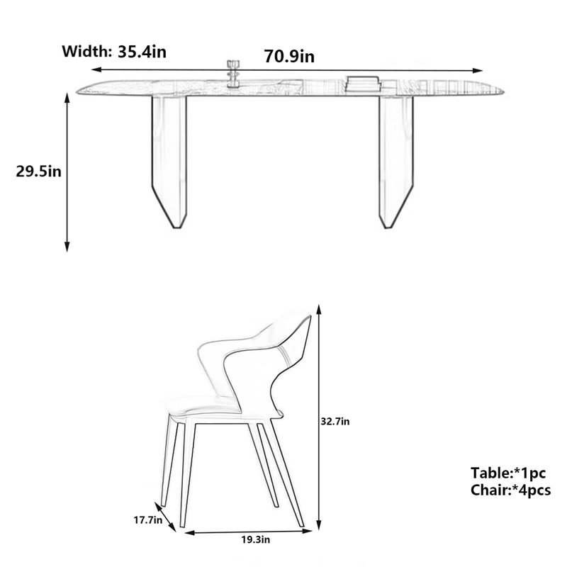 Table de salle à manger Luxury, H 29,5 po x L 70,9 po x l 35,4 po