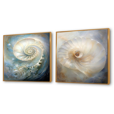 Blue And White Nautilus Pearl Passage - Animals Nautilus Square Collage Set Of 2