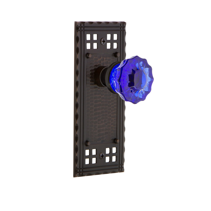 Plaque artisanale avec bouton de porte en cristal de cobalt, 2 3/4, Bronze intemporel