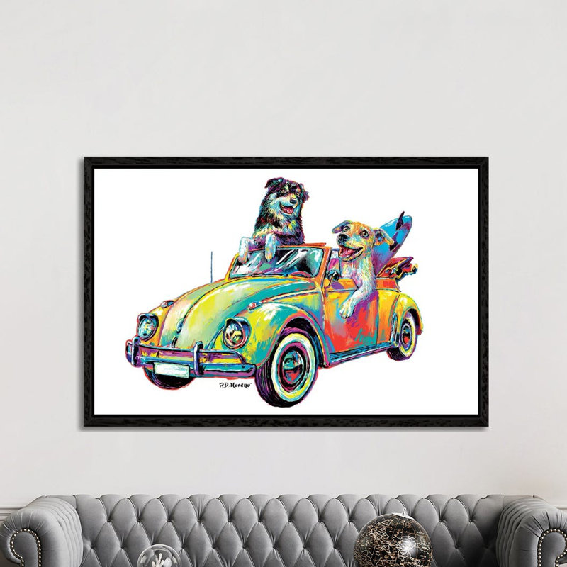 Couple Car 1 Piece Wall Art on Canvas, 152.5 cm H x 101.5 cm W, Black Framed