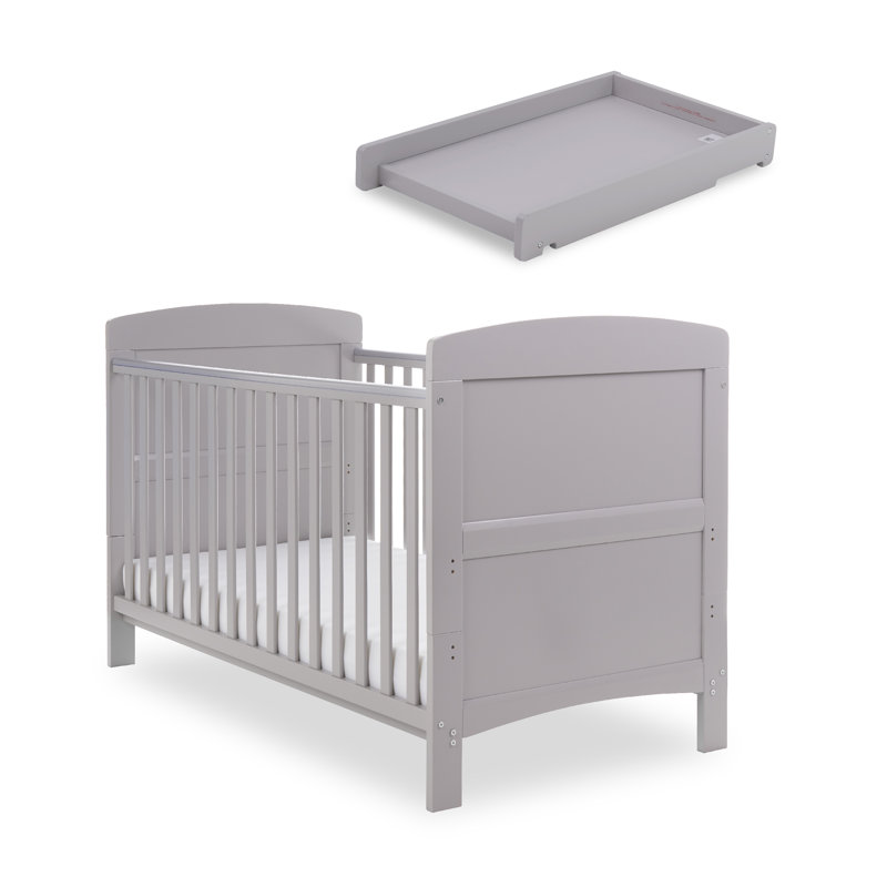 Grace Cot Bed, Cot Top Changer + Fibre Mattress, Warm Grey
