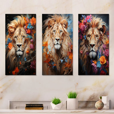«Eernal Majesty Lion Timless Gaze», ensemble de 3 reproductions d'art en métal