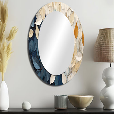 Miroir mural ovale beige et bleu