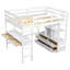Lit mezzanine double avec bureau intégré avec deux tiroirs et tablettes et tiroirs de rangement