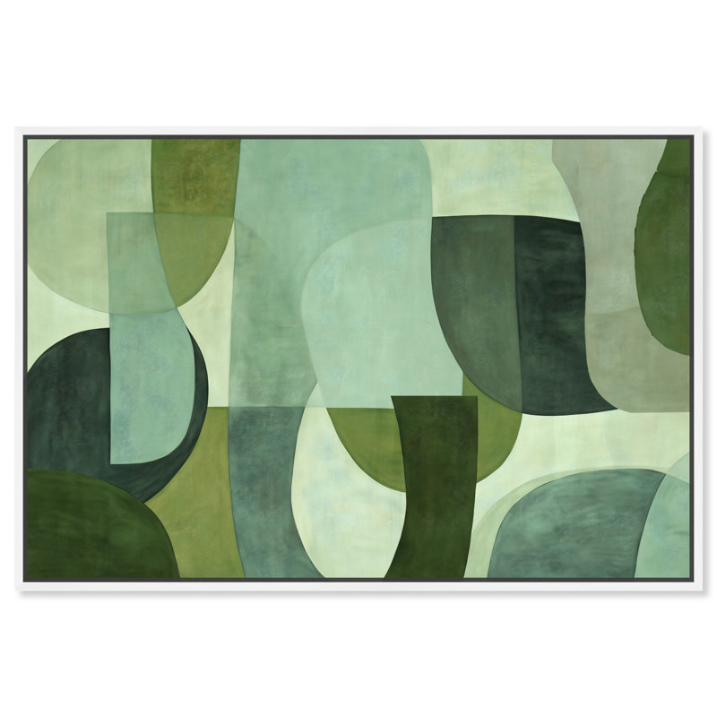 Tualipa Green Abstract Wall Art by Art Remedy, White Framed, 25" H x 37" W