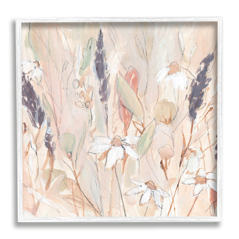 Blooming Wildflowers Pampas Grass, H 12 po x l 12 po x P 1,5 po, Giclée encadrée blanc bord de mer