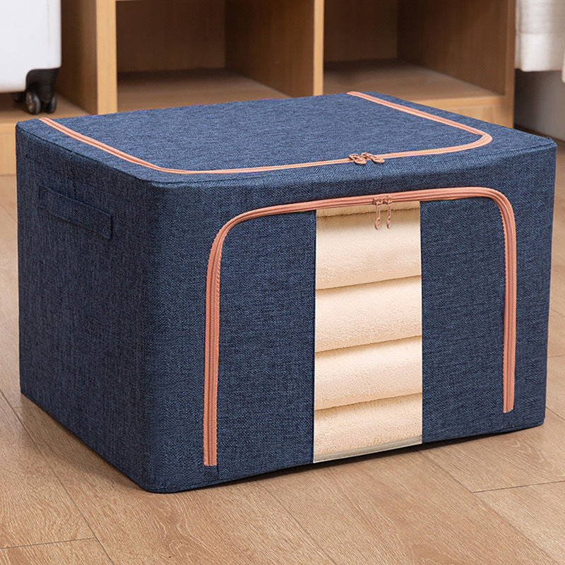 Steel Frame Storage Box, Cloth Storage Box for Quilt Storage Box Folding Wardrobe Fabric Extra Large Storage Bag with Clear Window, Sturdy Zippers(Set of 3)