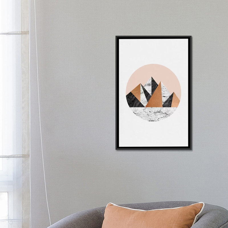 «Geo Landscape Circle», impression sur toile, H 26 po x l 18 po x P 1,5 po, Toile encadrée noire, Pas de tapis
