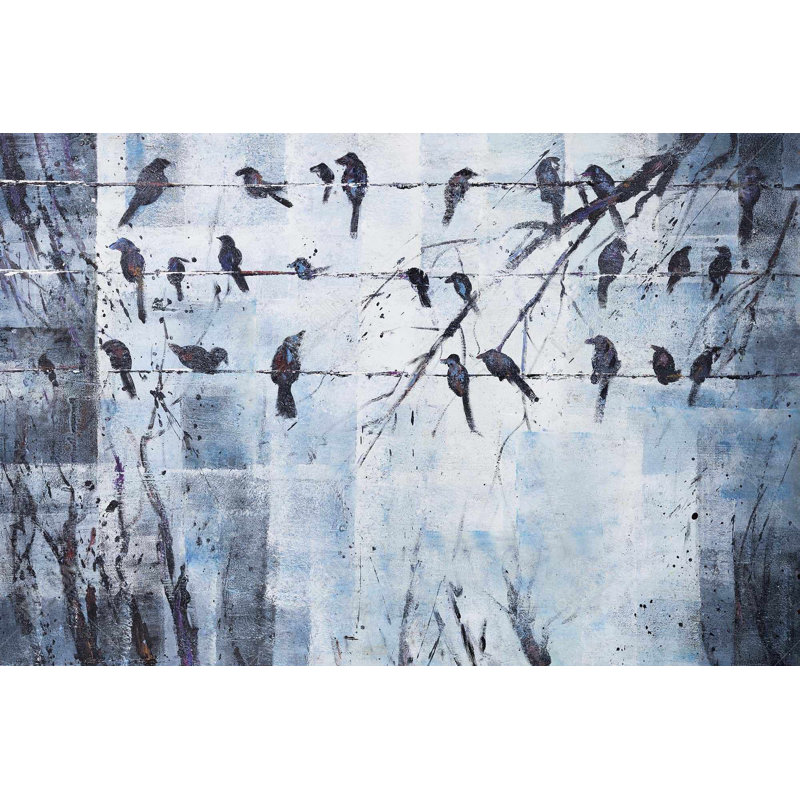 "Oiseaux abstraits sur fil électrique", H 24 po x l 36 po