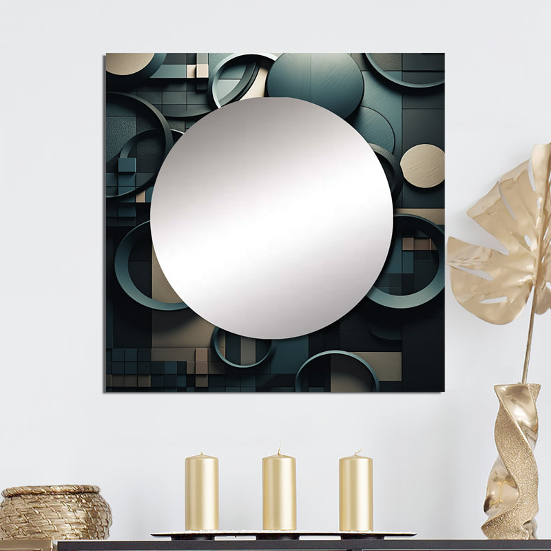Ehva - Art mural miroir carré cubique à formes éclatées bleu sarcelle pour salle de bain, 29 po x 29 po