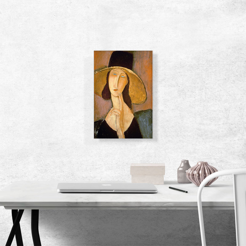 Portrait de Jeanne Hébuterne dans un grand chapeau par Amedeo Modigliani, reproduction d'art sur toile tendue, Toile tendue