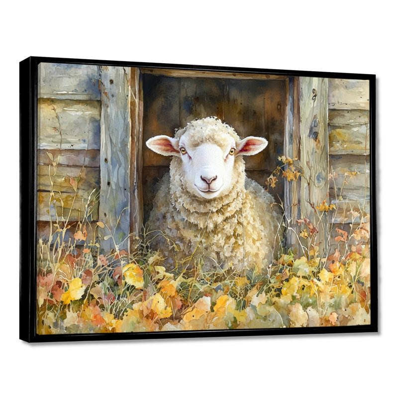 Dulinsky Sheep Floral Portrait At The Barn - Sheep Large, art mural, H 34 po x l 44 po, Noir, noir, noir, noir