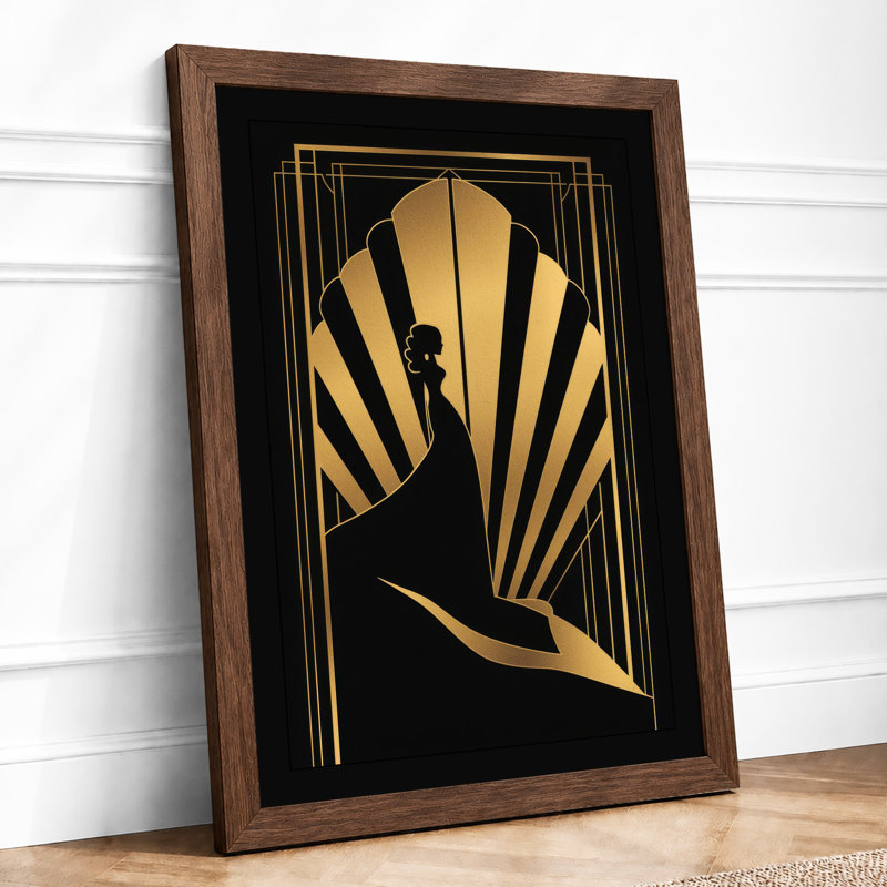 Golden Silhouette Art Deco - Framed Print, A4 - 29.7 x 21.0 cm, Walnut