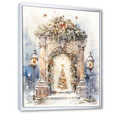 Porte de guirlande de Noël en hiver 1 - Art mural de ferme