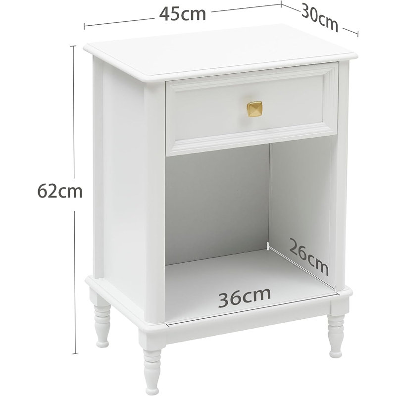 Abneer Manufactured Wood Bedside Table, White